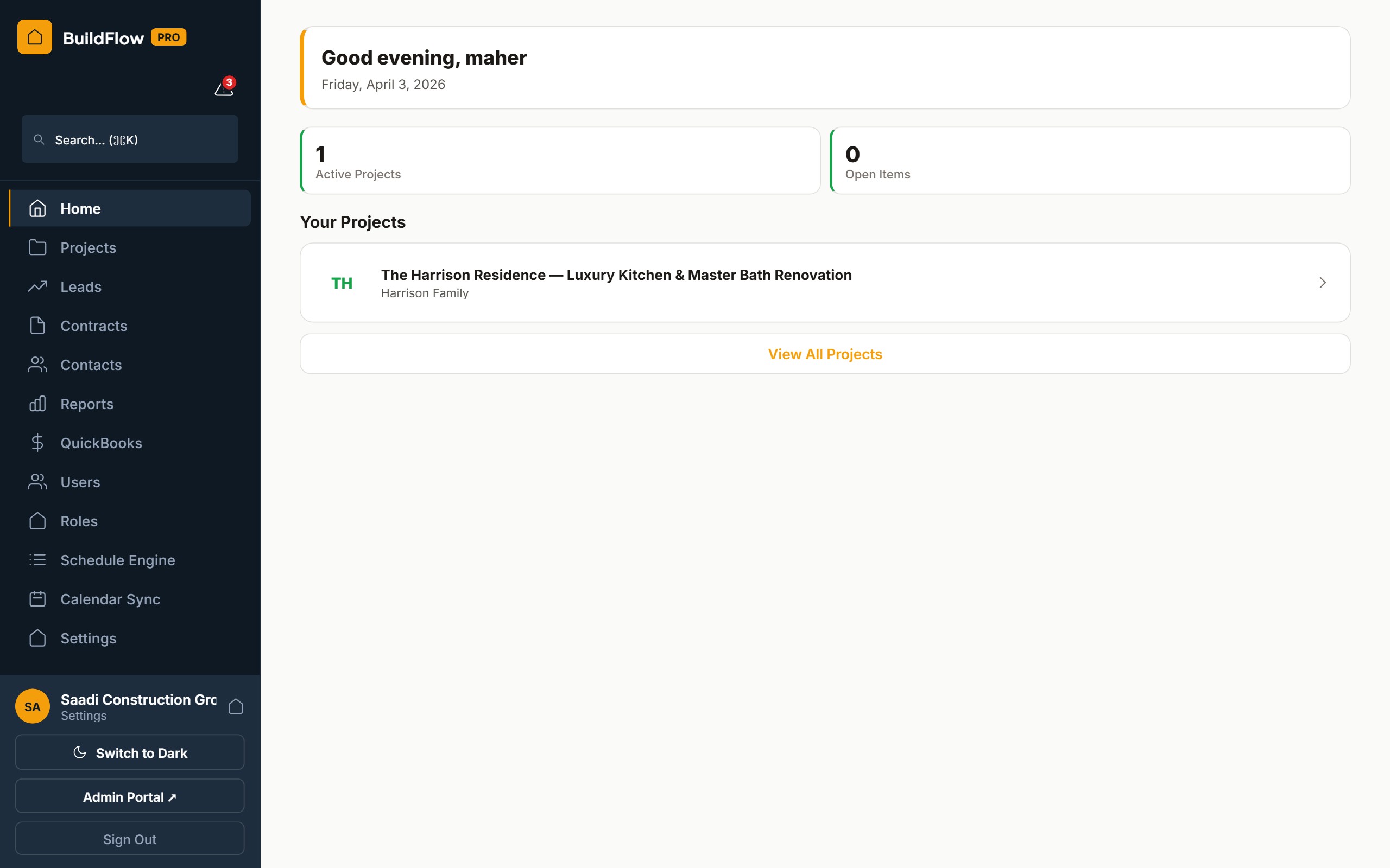 BuilderFlow Pro Client Portal app screenshot