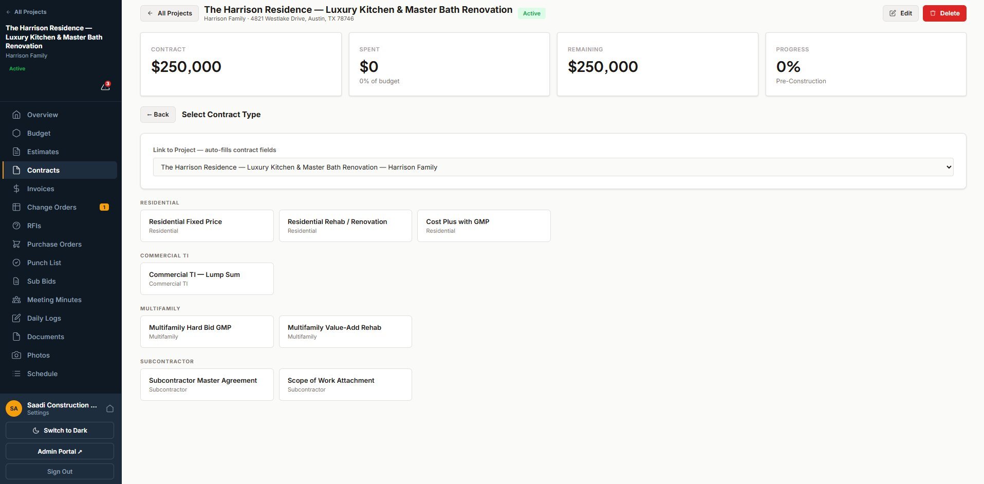 BuilderFlow Pro Contracts app screenshot