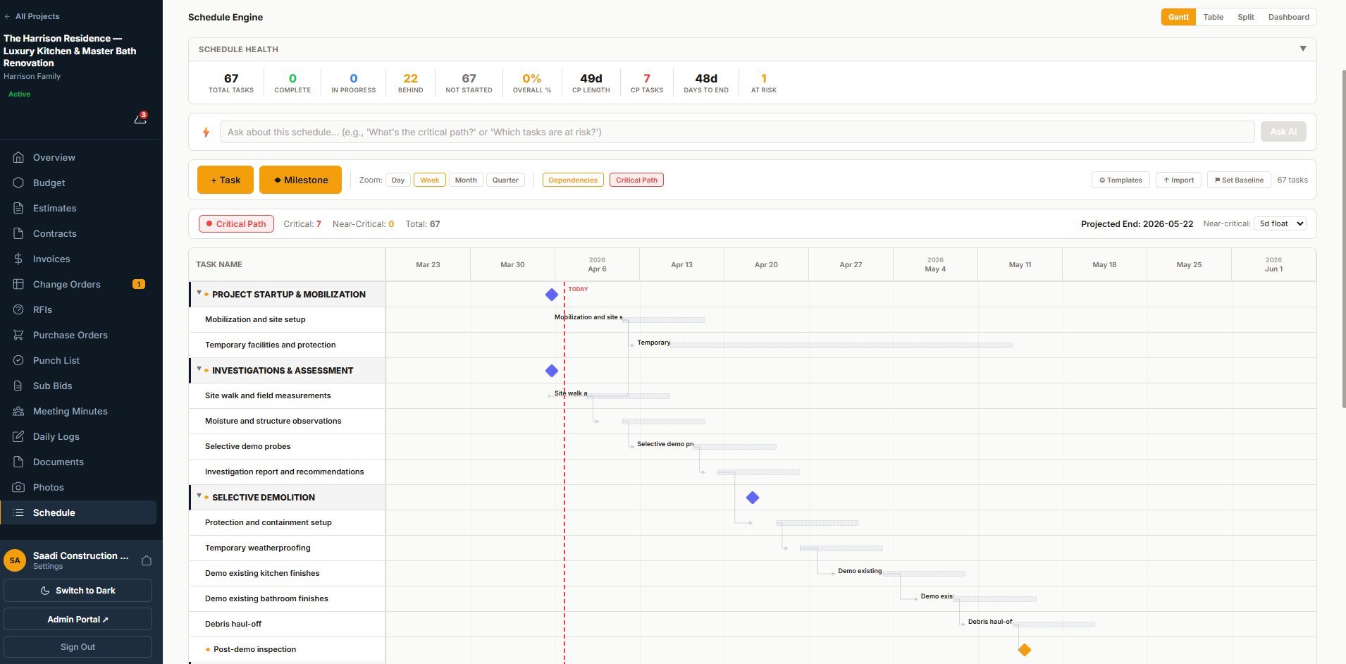 BuilderFlow Pro Schedule app screenshot