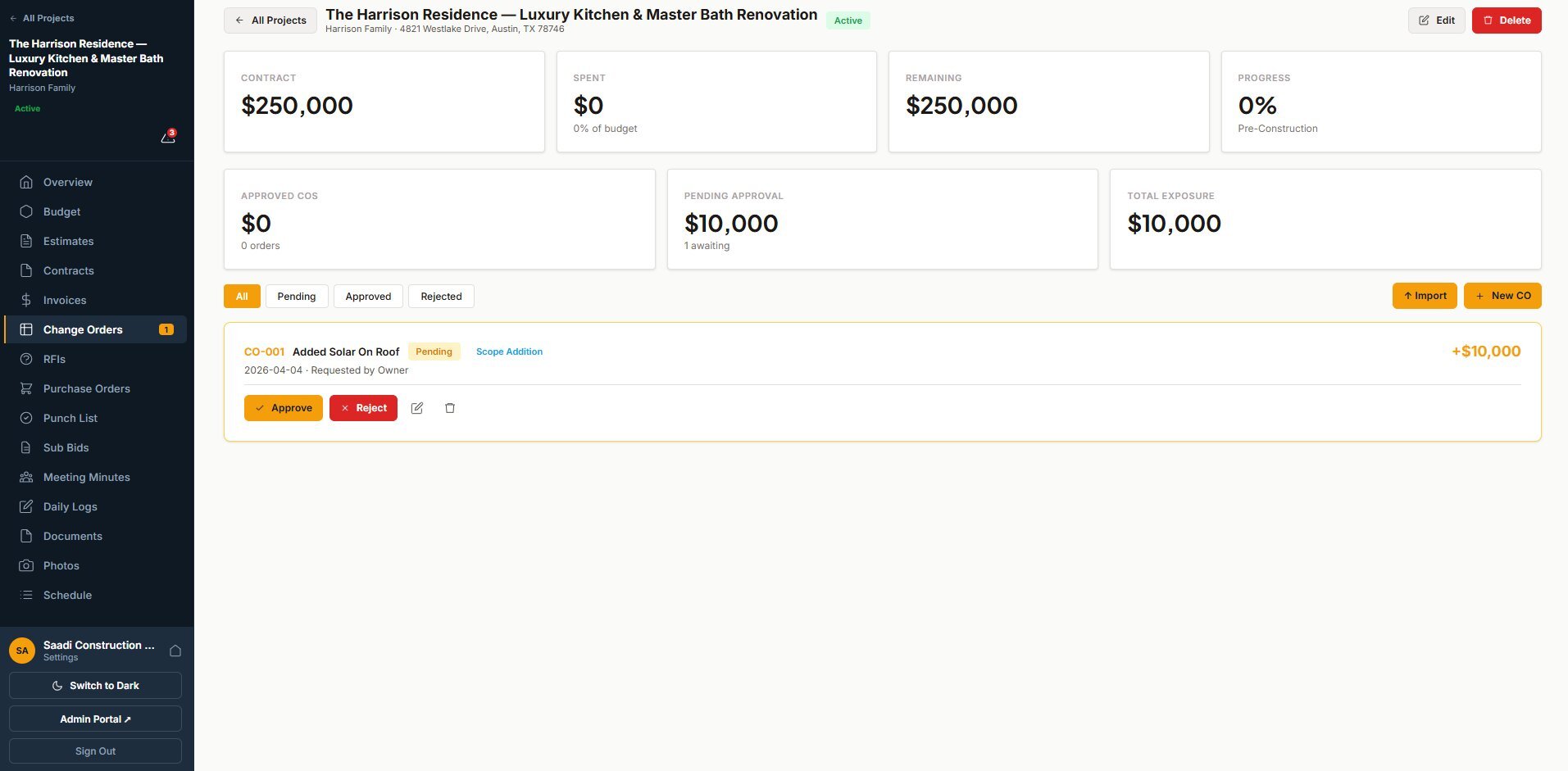 BuilderFlow Pro Change Orders app screenshot
